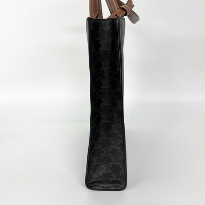 Celine Vertical Cabas Triomphe Coated Canvas, Brown, Canvas, Tote Bag