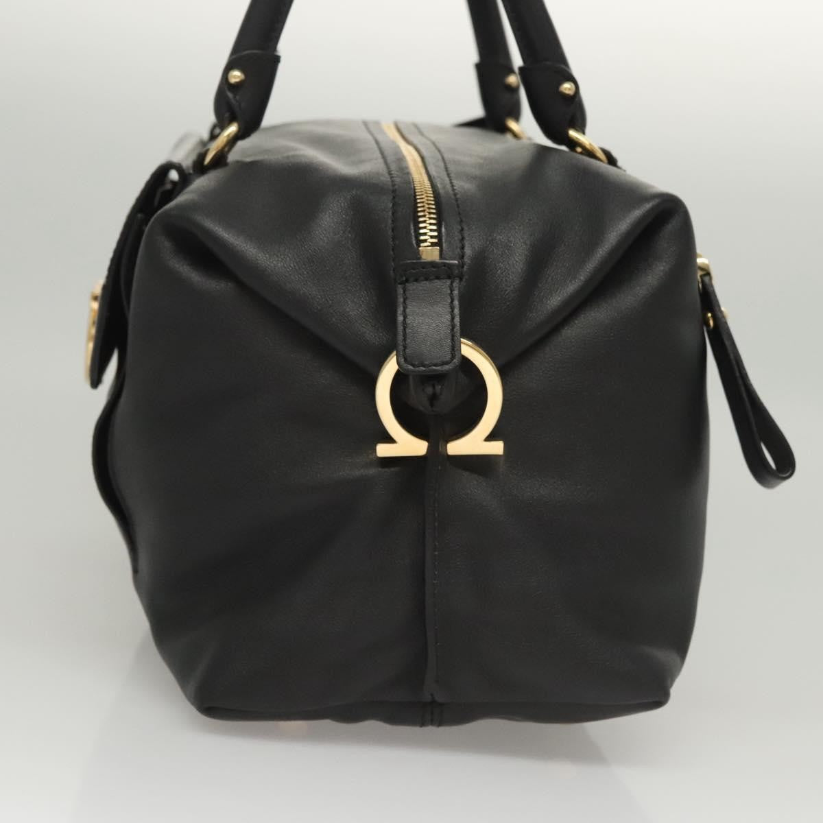 Salvatore Ferragamo Gancini Leather, Black, Leather, Handbag