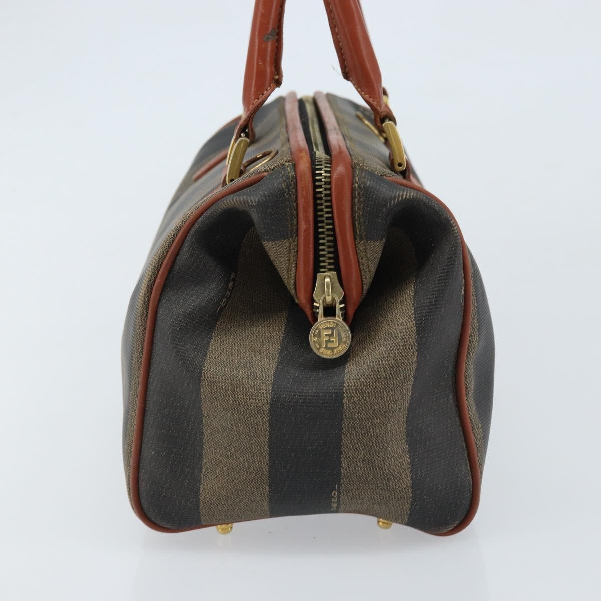 Fendi Vintage Pequin Convertible Boston Coated Canvas, Brown, Canvas, Handbag