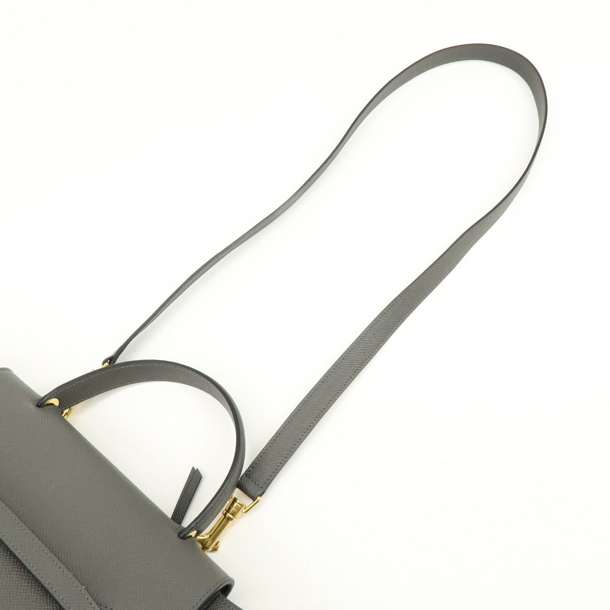Celine Belt Textured Leather, Gray, Leather, Handbag