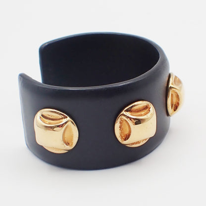 Celine Stud Cuff Leather and Plated Metal, Black, Leather, Bracelet