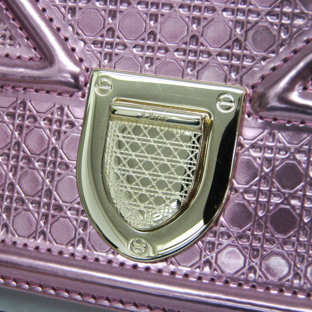 Christian Dior Diorama Wallet on Chain Metallic Distressed Calfskin, Pink, Patent Leather, Crossbody Bag