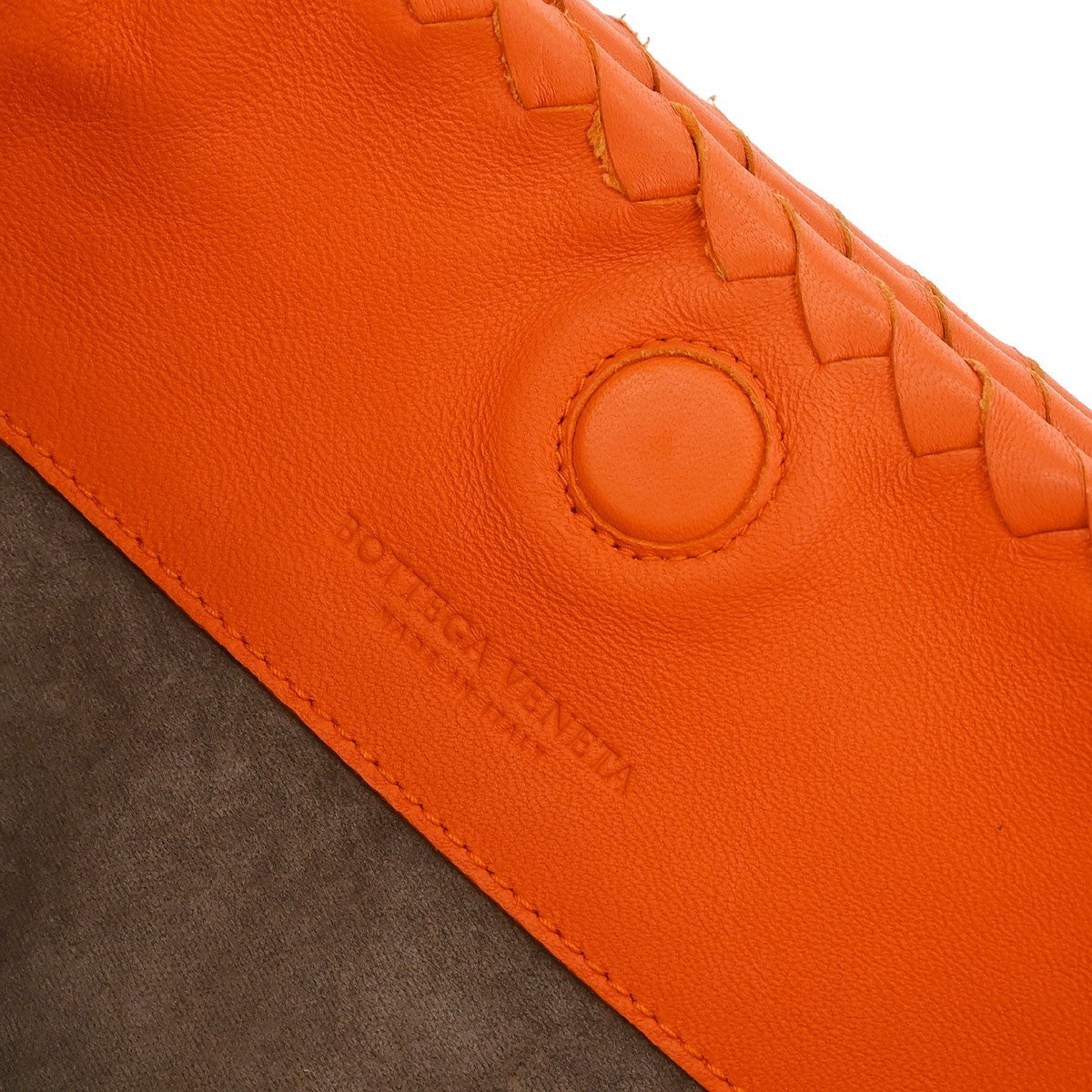 Bottega Veneta Intrecciato Shoulder Leather, Orange, Leather, Shoulder Bag