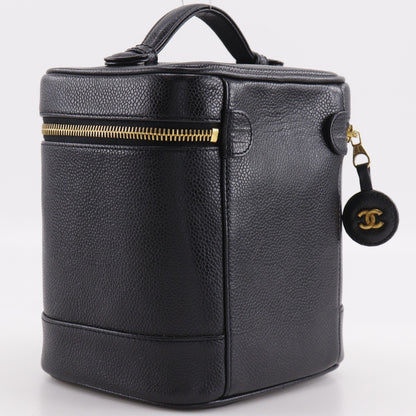 Chanel Vintage Timeless Cosmetic Case Caviar, Black, Leather, Handbag