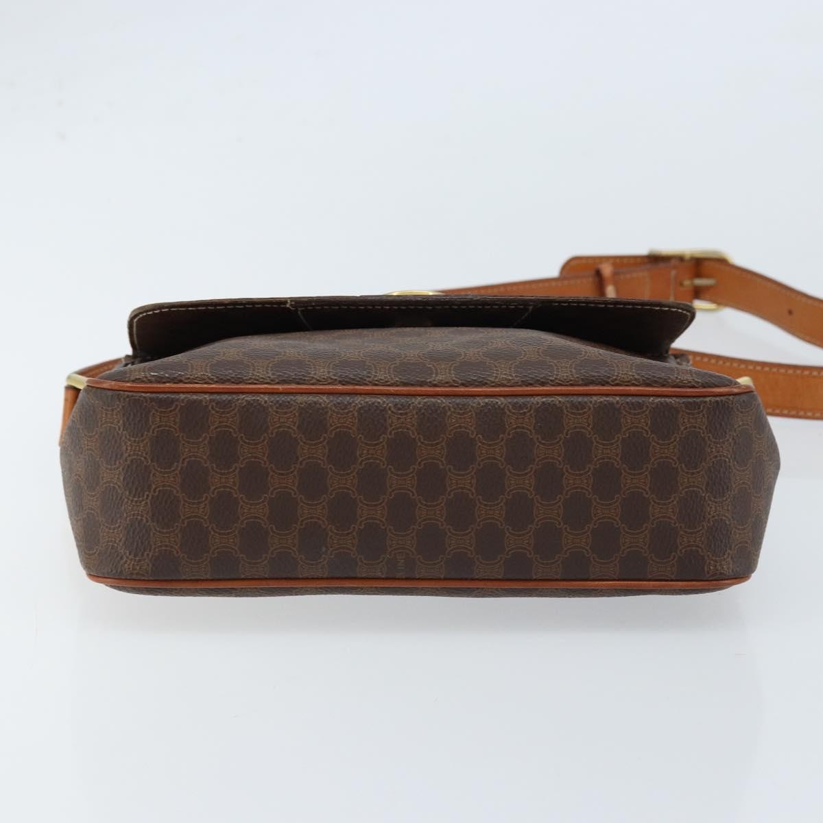 Celine Vintage Macadam Circle Logo Canvas and Leather, Brown, Canvas, Shoulder Bag