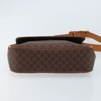 Celine Vintage Macadam Circle Logo Canvas and Leather, Brown, Canvas, Shoulder Bag