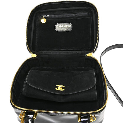 Chanel Vintage Timeless Zip Around Vanity Case Patent, Black, Patent Leather, Handbag