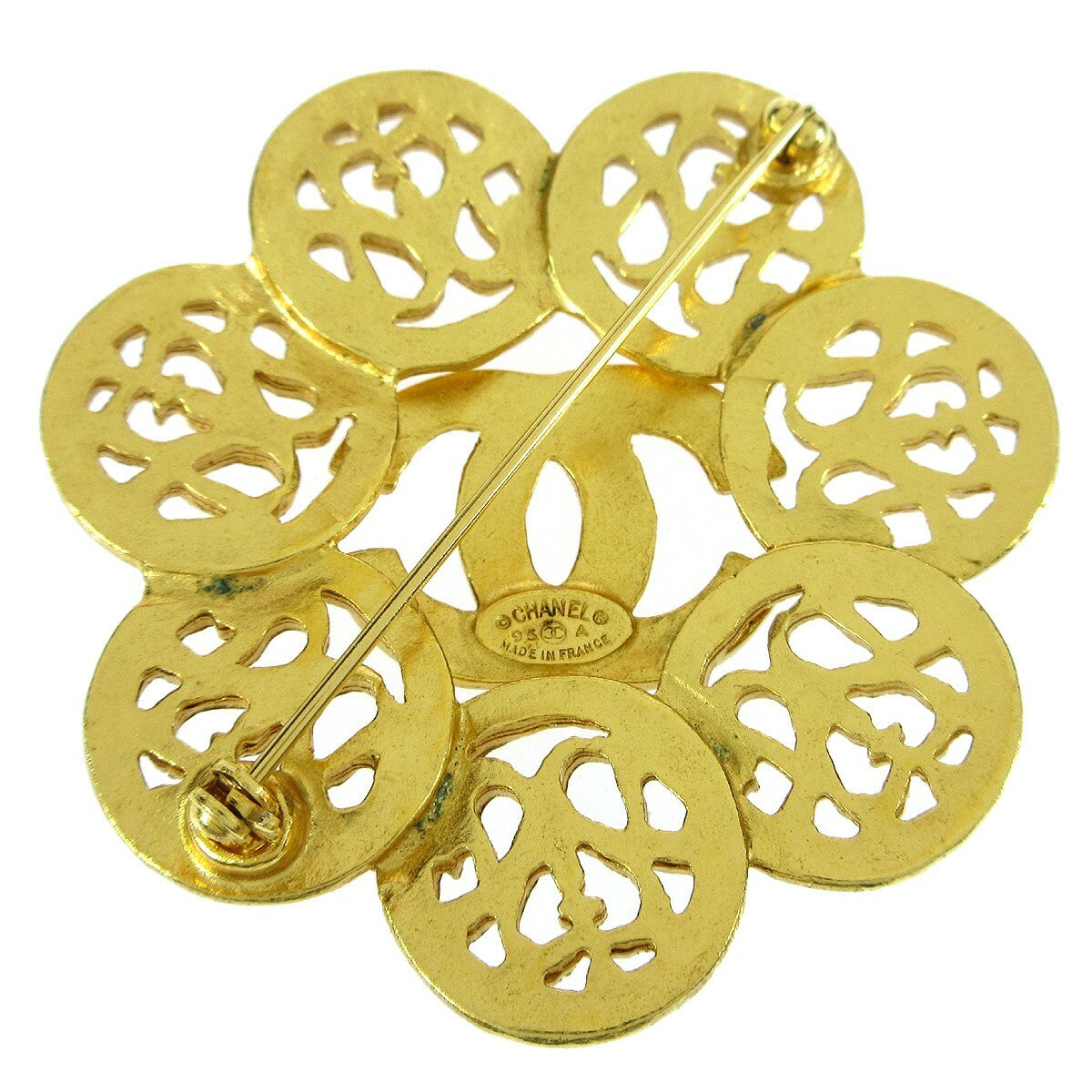Chanel Vintage CC Flower Textured Metal, Gold, Gold Plated, Brooch