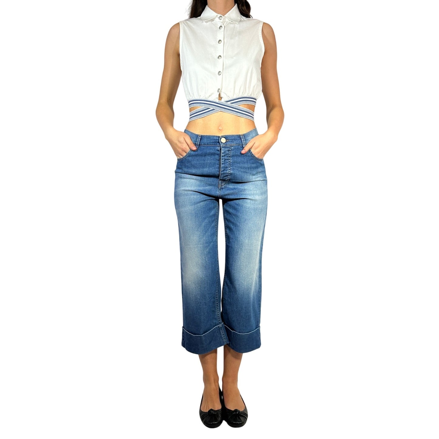 PIERRE BALMAN Button Down Cropped Shirt