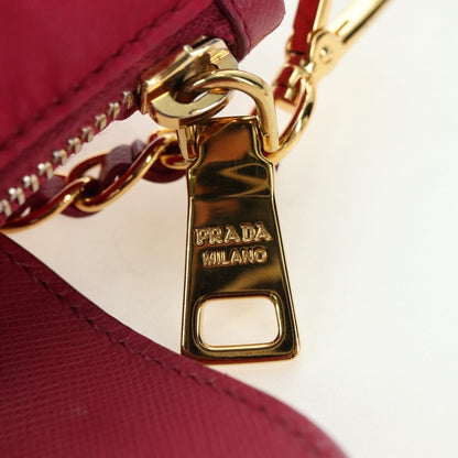 Prada Chain Tessuto and Saffiano Leather, Pink, Nylon, Shoulder Bag