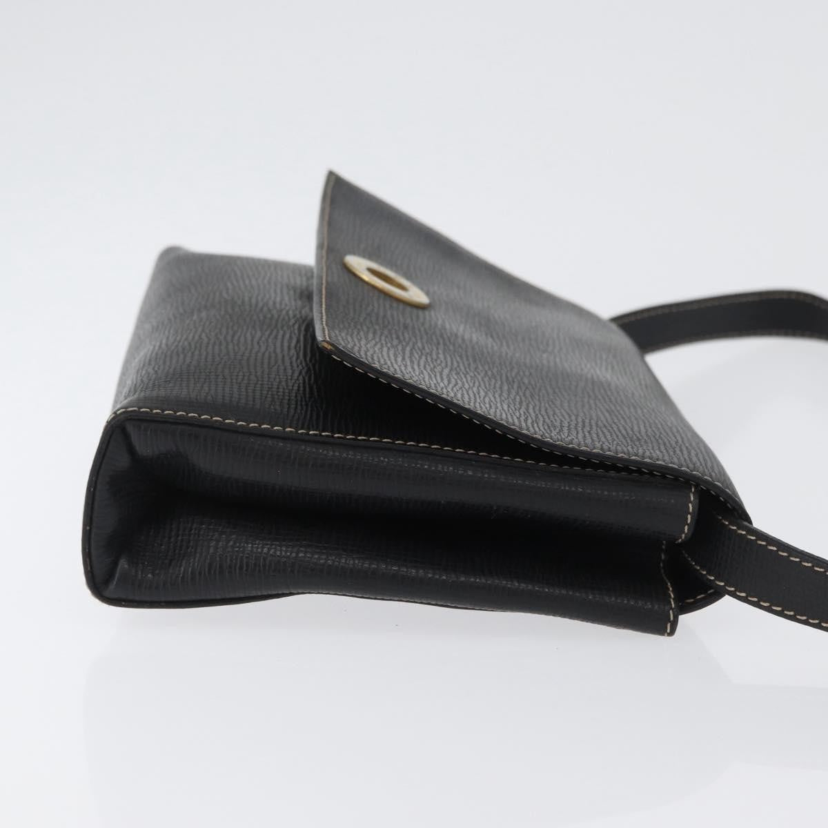 Celine Circle Logo Leather, Black, Leather, Shoulder Bag