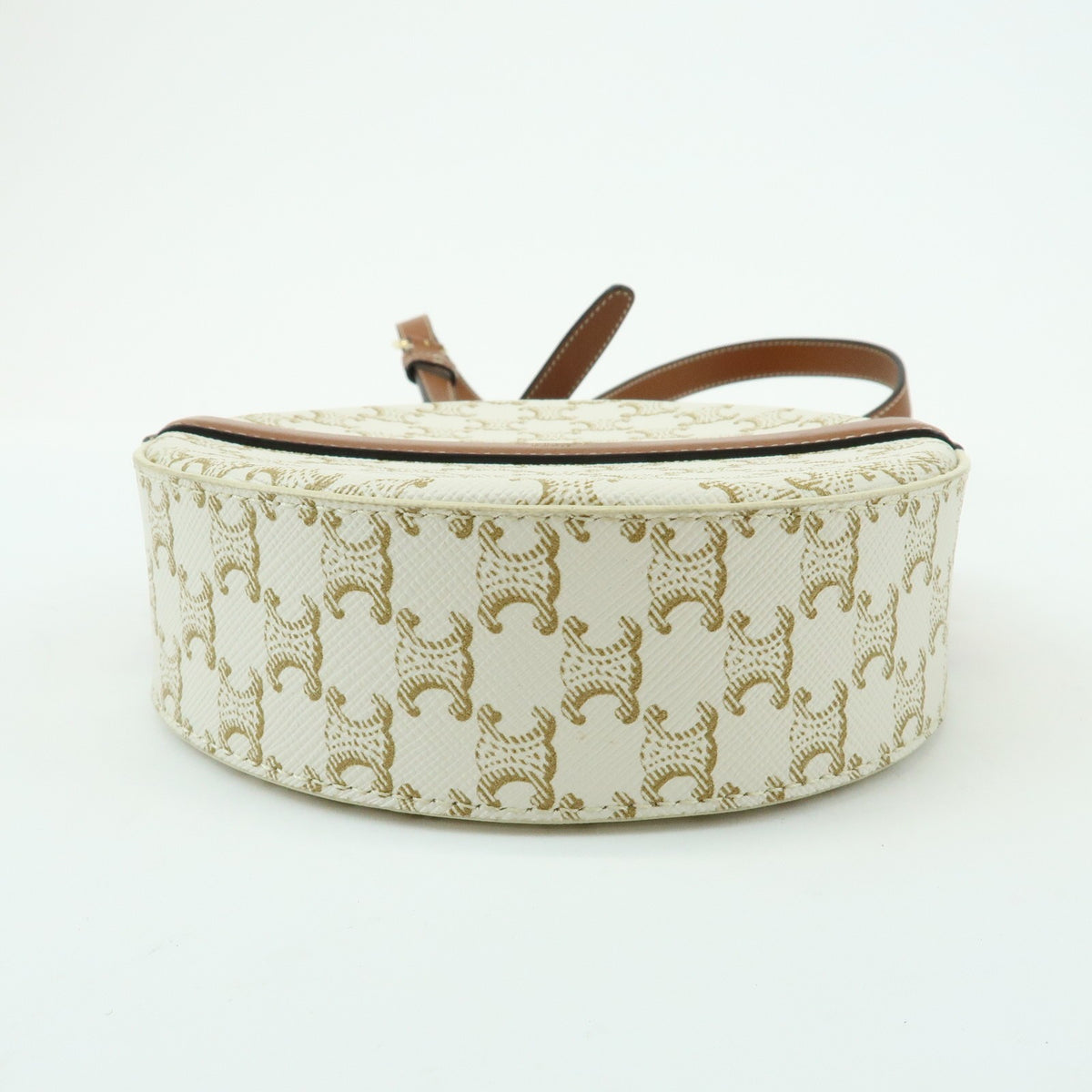 Celine Round Purse on Strap Triomphe Coated Canvas, Beige, Canvas, Crossbody Bag
