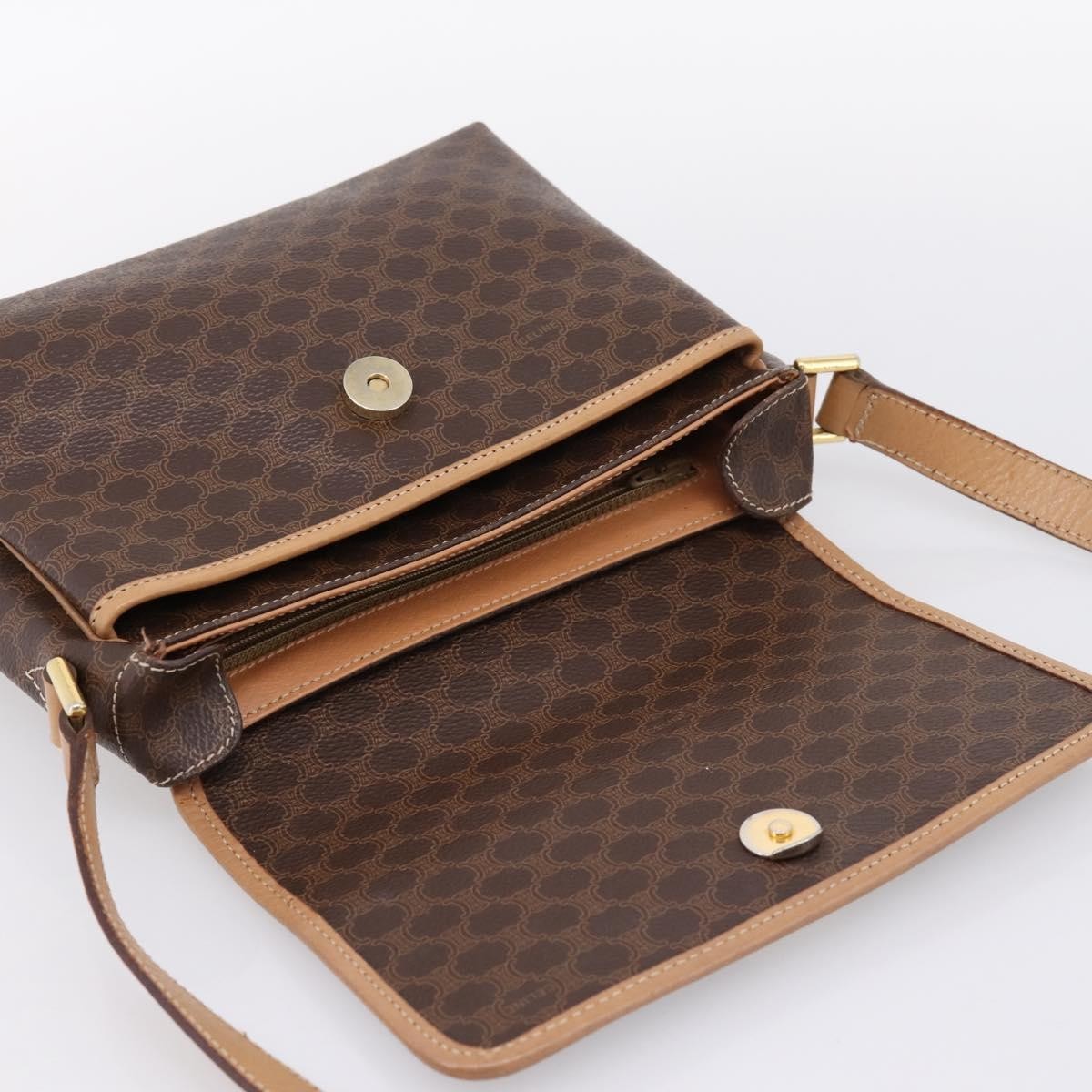 Celine Macadam Leather, Brown, Canvas, Shoulder Bag