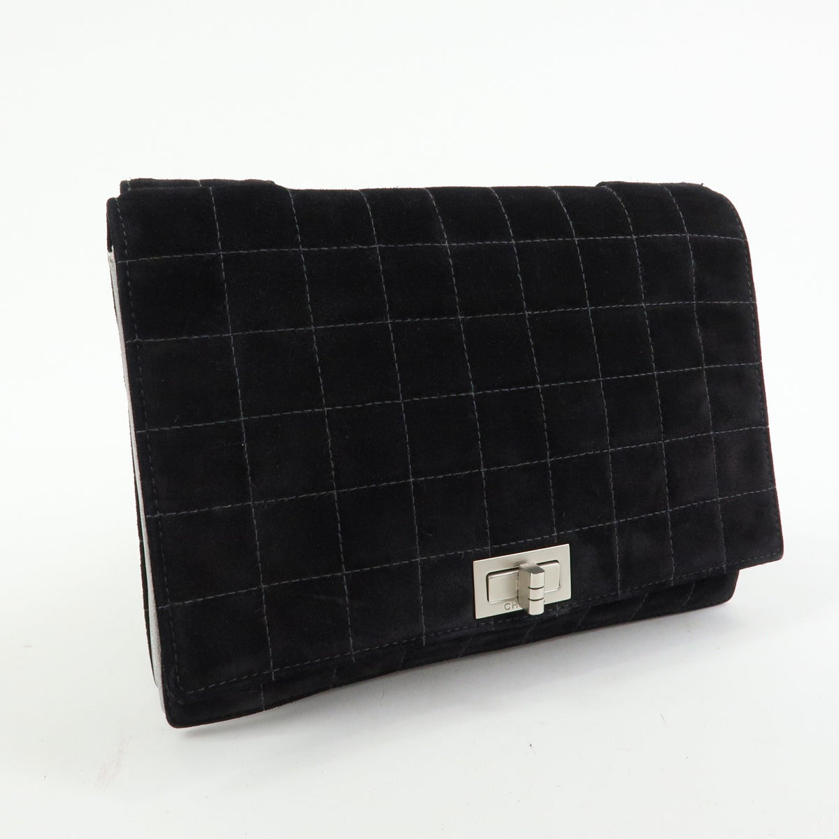 Chanel Chocolate Bar Mademoiselle Flap Quilted Leather, Black, Suede, Handbag