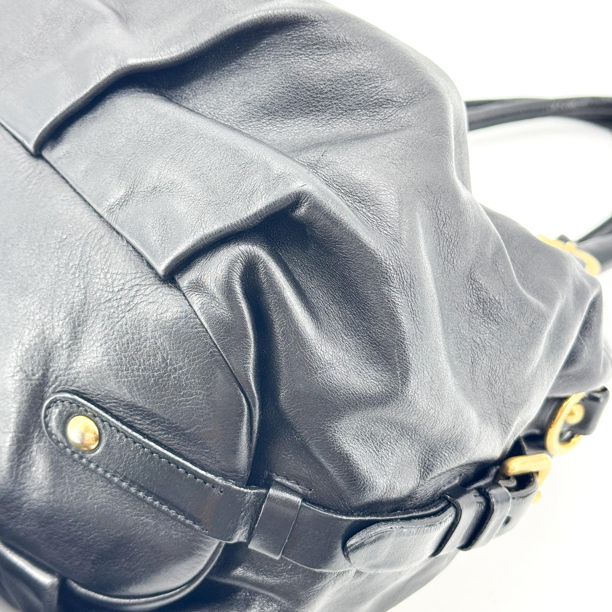 Prada Buckle Open Soft Calf, Black, Leather, Tote Bag