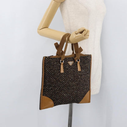 Prada Convertible Open Tweed, Brown, Canvas, Tote Bag