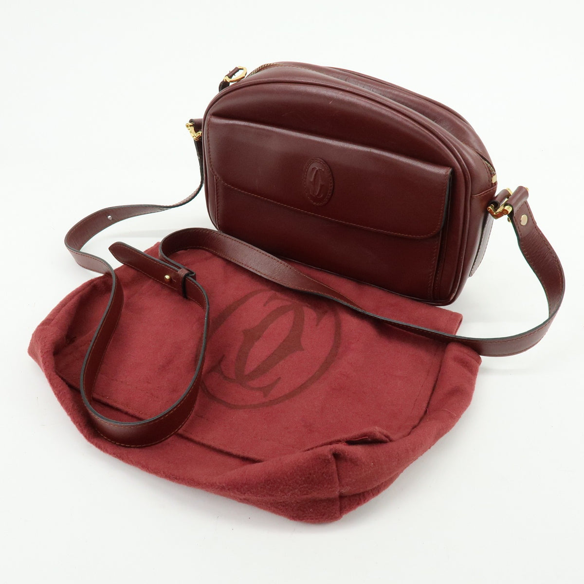 Cartier Must de Cartier Leather, Burgundy, Leather, Shoulder Bag