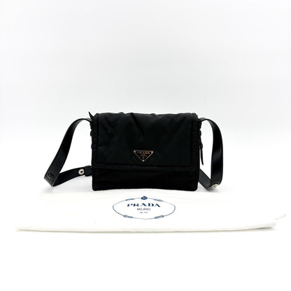 Prada Padded Flap Re-Nylon, Black, Nylon, Shoulder Bag