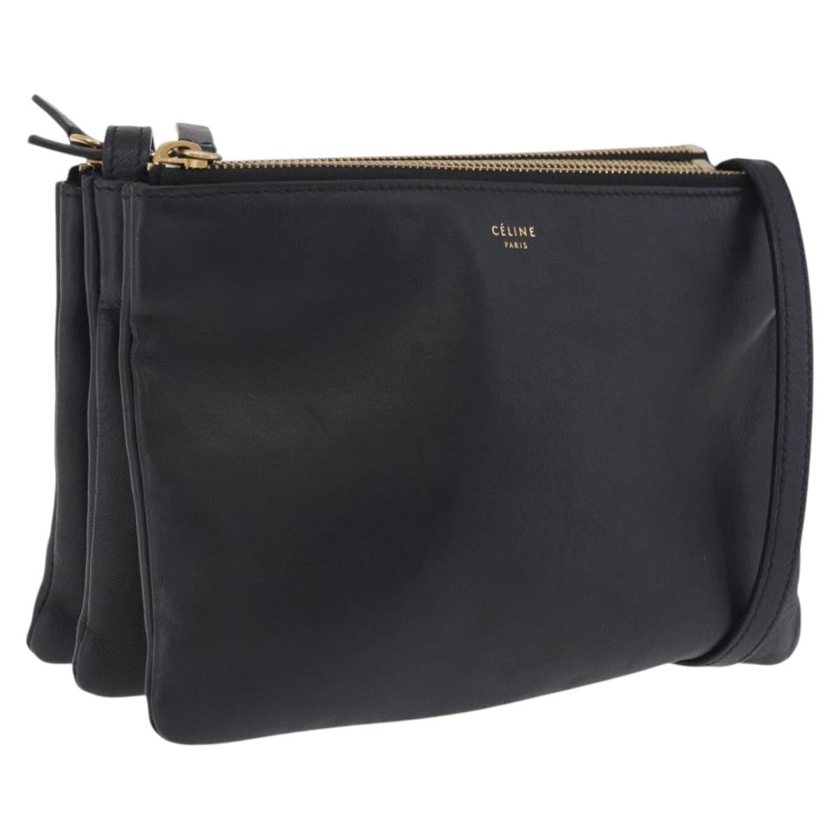 Celine Trio Leather, Black, Leather, Crossbody Bag