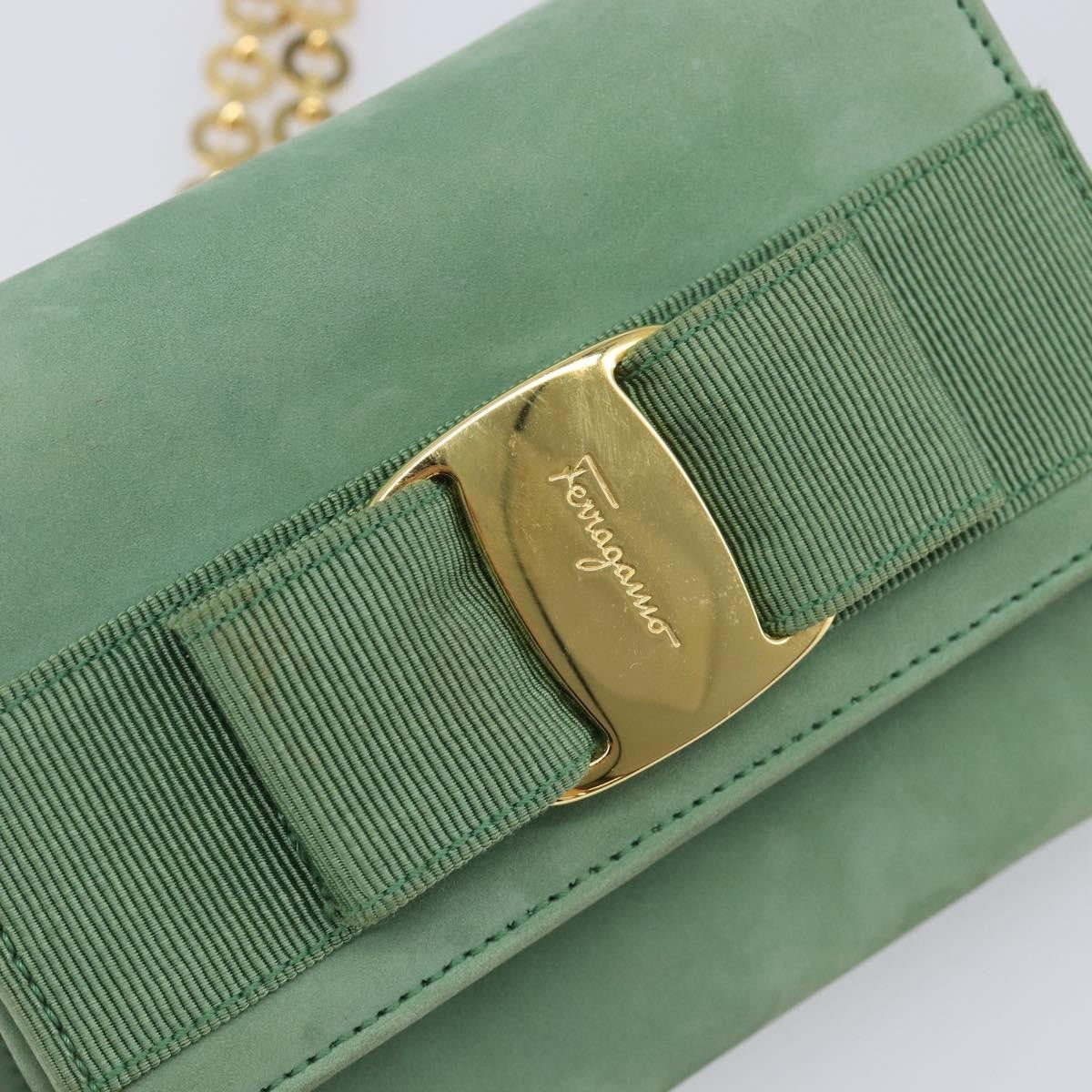 Salvatore Ferragamo Vala Chain Suede, Green, Suede, Shoulder Bag