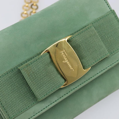 Salvatore Ferragamo Vala Chain Suede, Green, Suede, Shoulder Bag