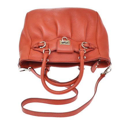 Salvatore Ferragamo Gancini Handle Leather, Orange, Leather, Tote Bag