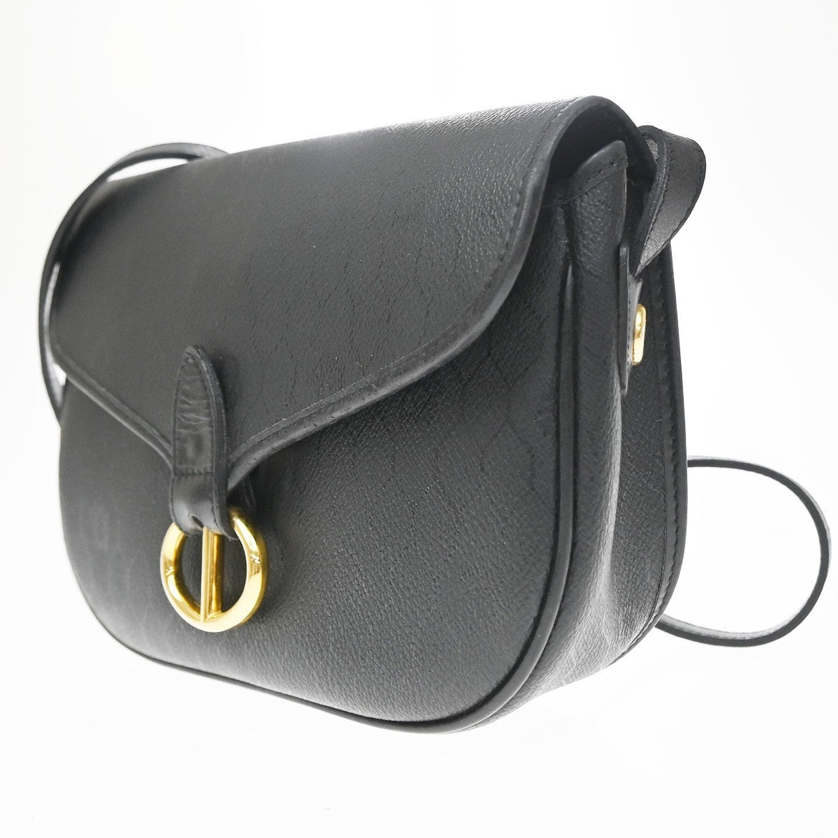 Christian Dior Vintage Honeycomb Flap Coated Canvas, Black, Canvas, Shoulder Bag