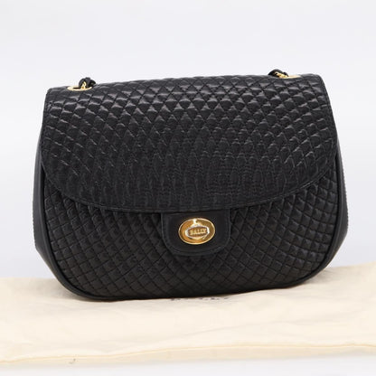 Bally Vintage Chain Quilted Leather, Black, Leather, Shoulder Bag