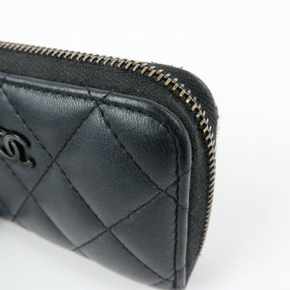 Chanel So Black CC Zip Coin Purse Quilted Lambskin, Black, Leather, Wallet