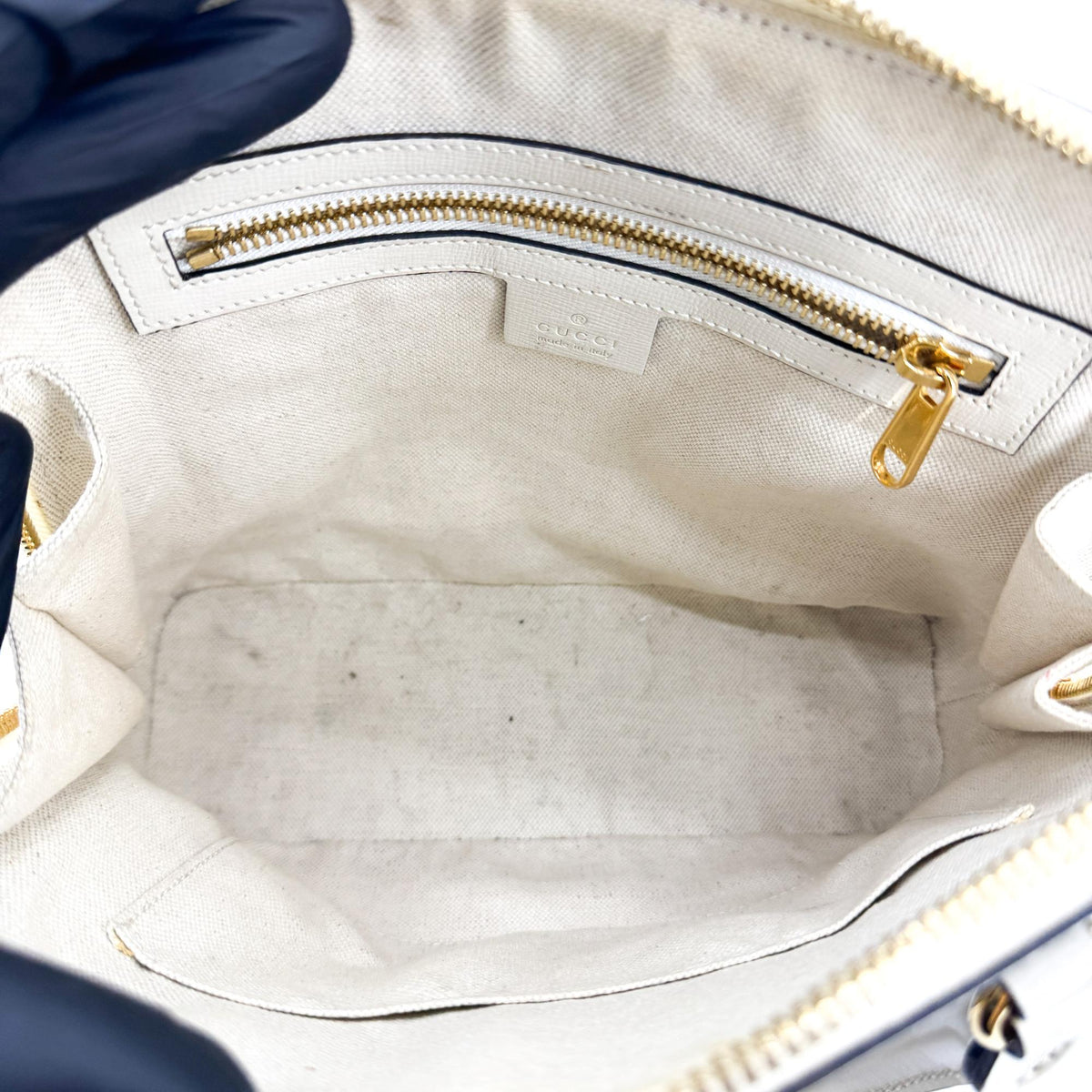 Gucci Horsebit 1955 Top Handle GG Coated Canvas with Leather, White, Canvas, Handbag