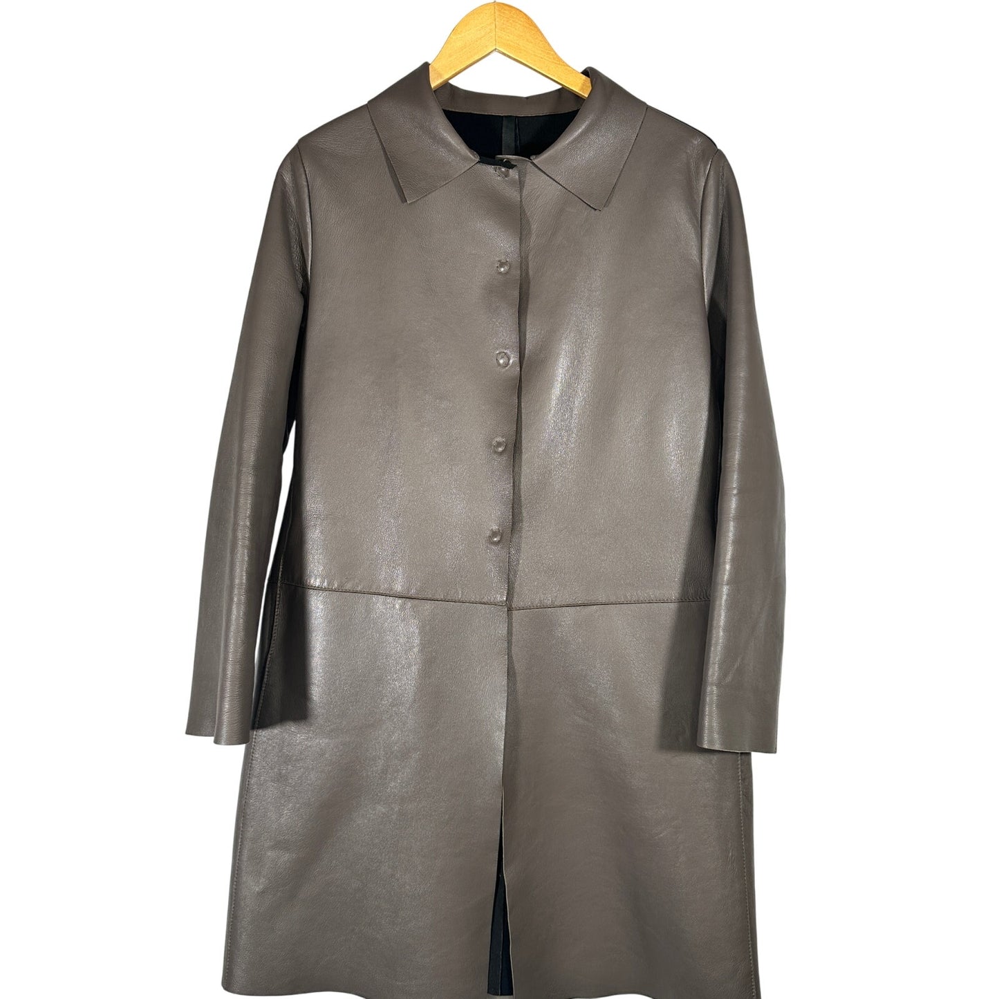 Liviana Conti Coat 42 IT Brown Leather Snap Button