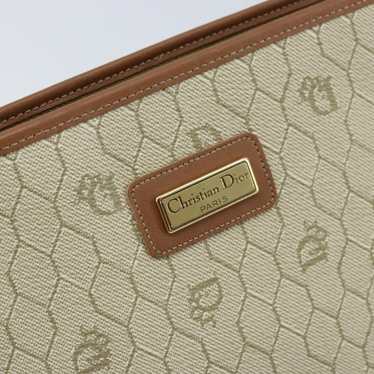 Christian Dior Vintage Honeycomb Zip Canvas and Leather, Beige, Canvas, Clutch