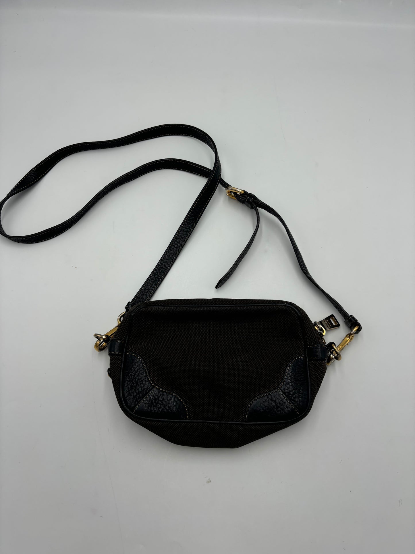 Prada Mini Zip Crossbody Bag Canvas and Leather, Brown, Canvas, Backpack