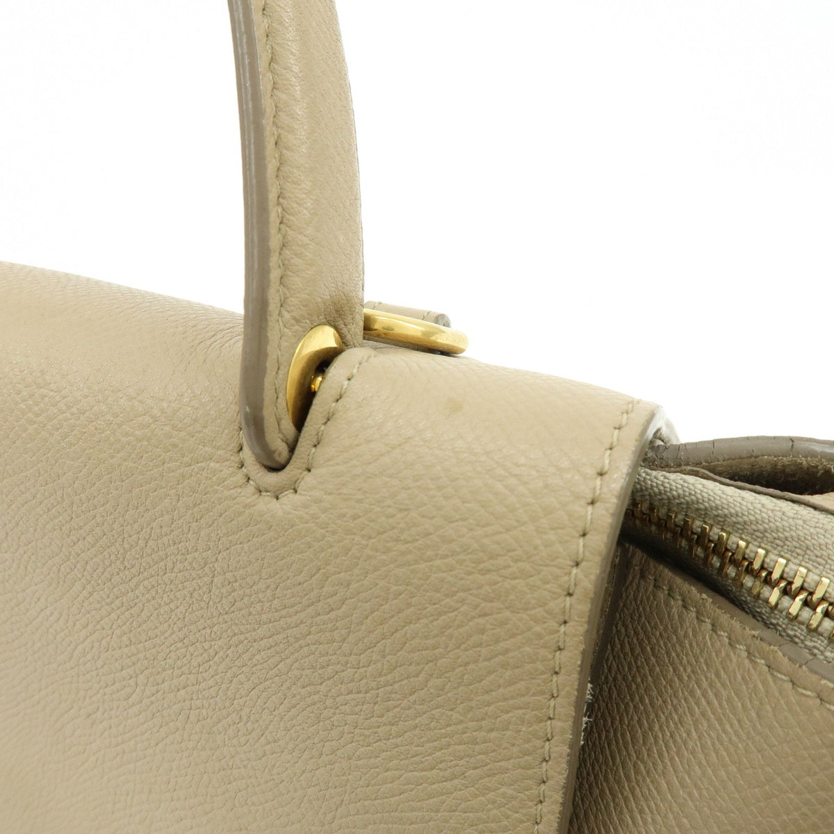 Celine Belt Textured Leather, Beige, Leather, Handbag