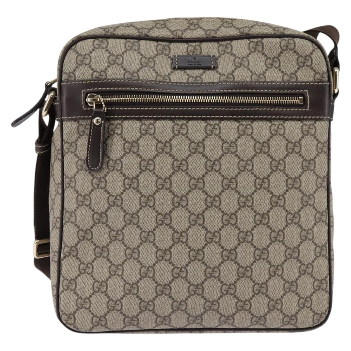 Gucci Front Zip Messenger GG Coated Canvas, Beige, Canvas, Crossbody Bag