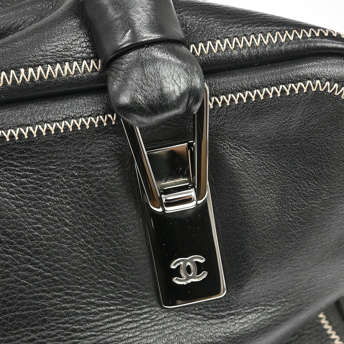 Chanel Vintage Bowler Lambskin, Black, Leather, Handbag