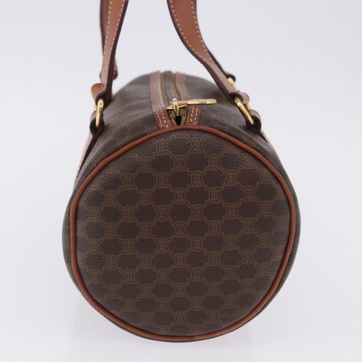 Celine Vintage Barrel Macadam Canvas & Leather, Brown, PVC, Handbag