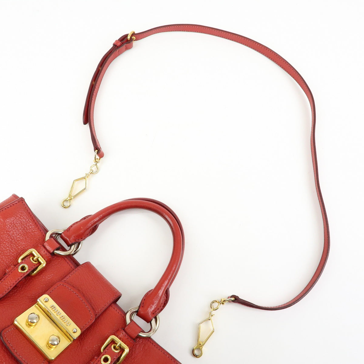 Miu Miu Madras Convertible Lock Leather, Red, Leather, Tote Bag