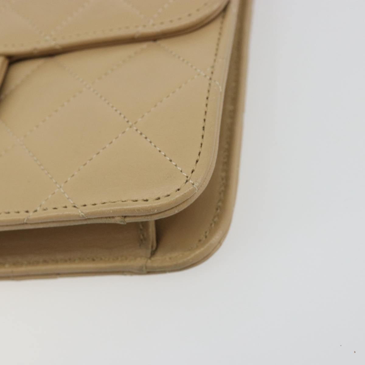 Chanel Vintage Clutch with Chain Quilted Leather, Beige, Leather, Clutch