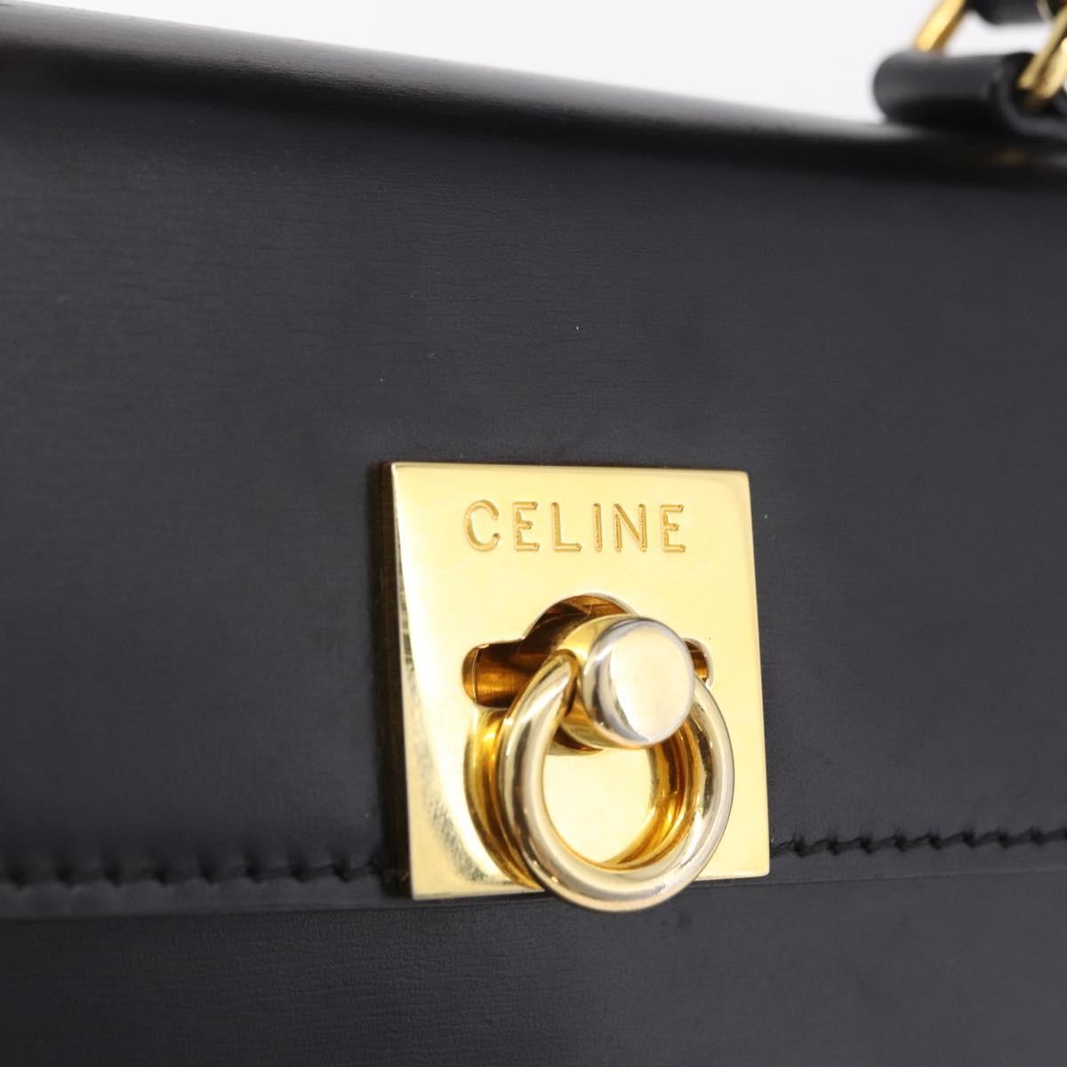 Celine Vintage Logo Top Handle Leather, Black, Leather, Handbag