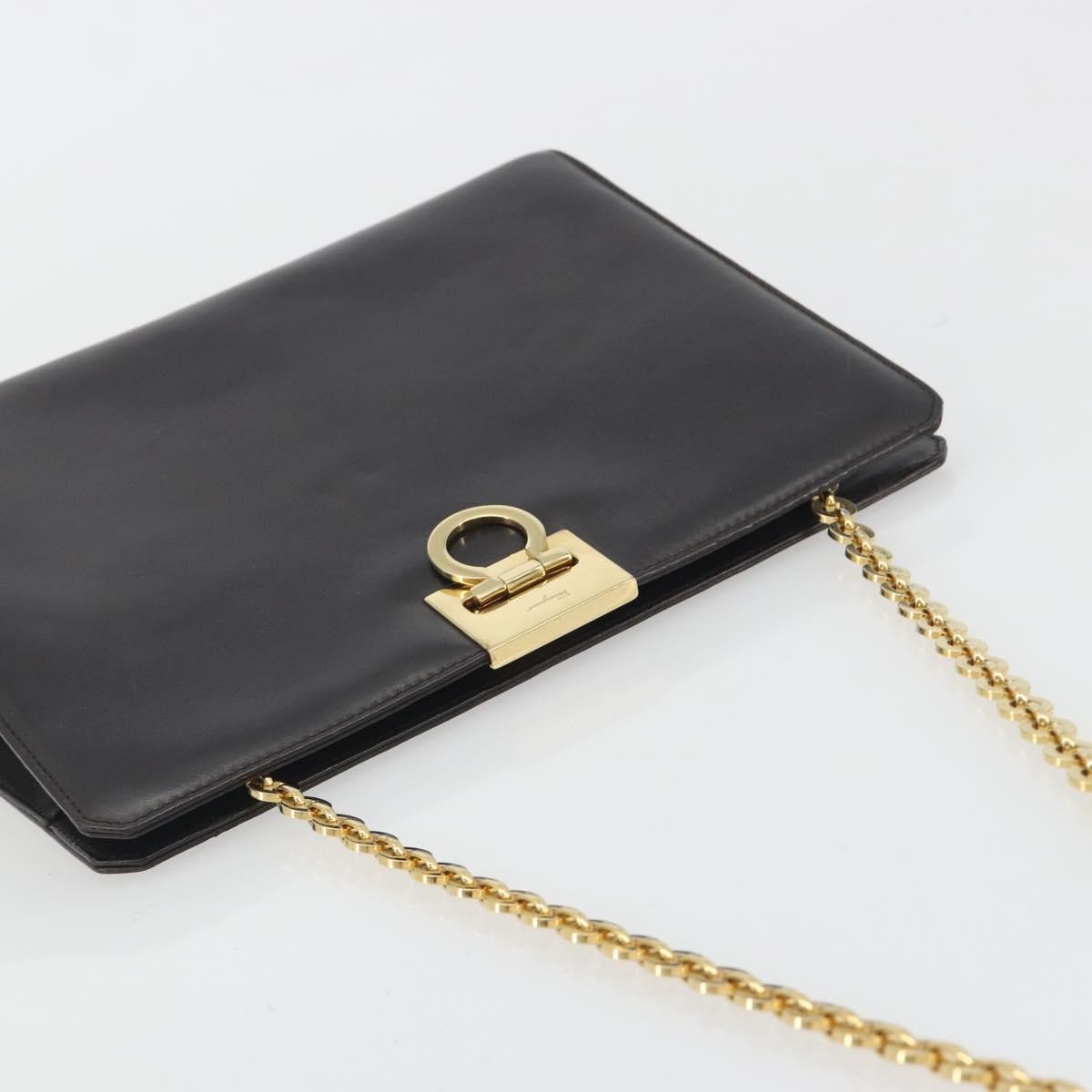 Salvatore Ferragamo Vintage Gancini Chain Leather, Brown, Leather, Shoulder Bag