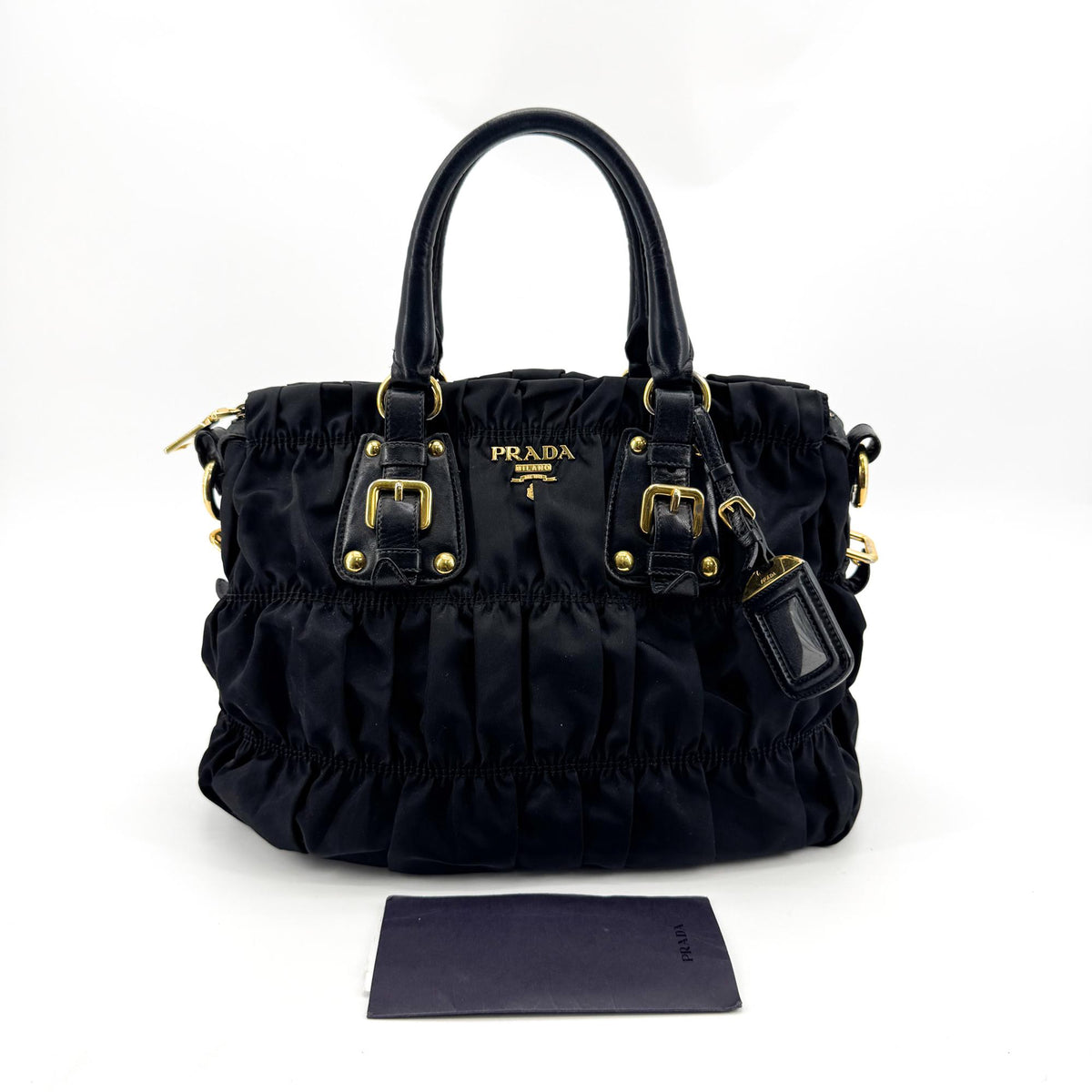 Prada Gaufre Convertible Leather and Tessuto, Black, Nylon, Tote Bag