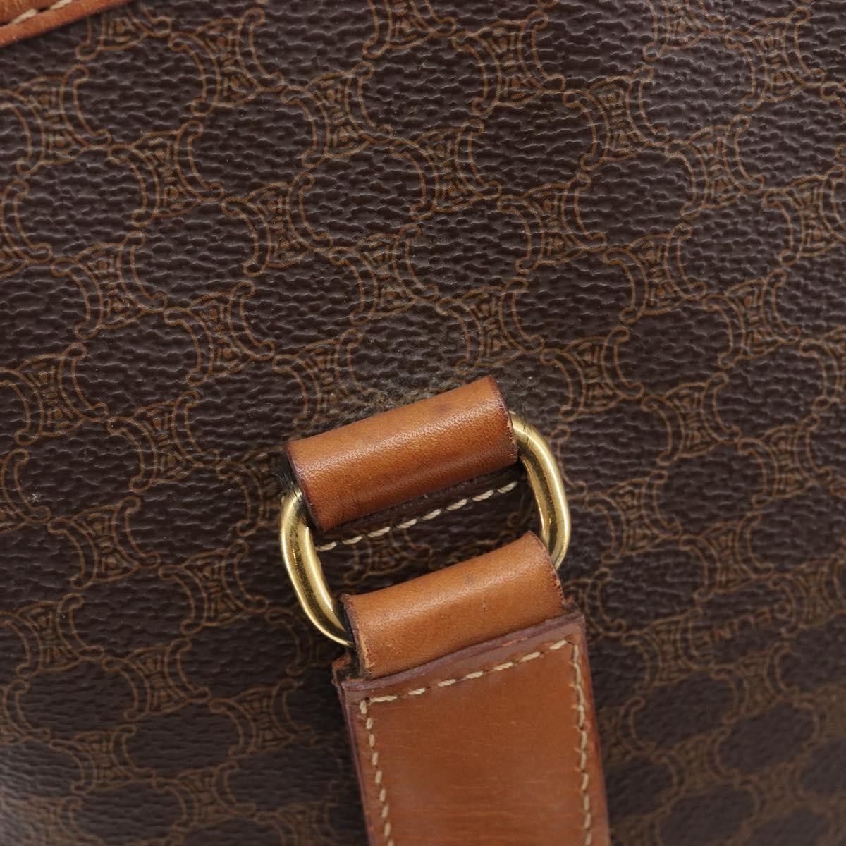 Celine Macadam Shoulder Leather, Brown, Canvas, Crossbody Bag