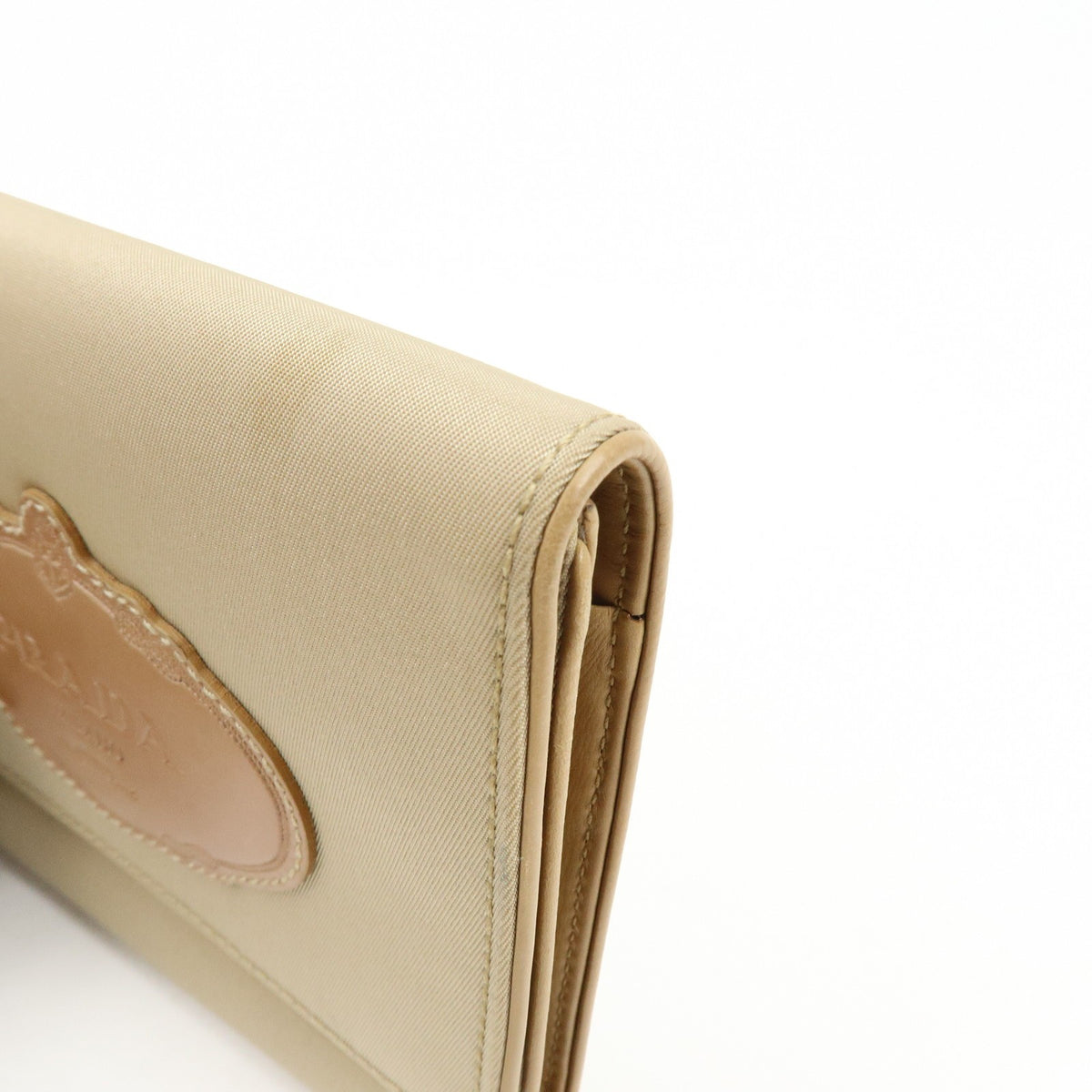 Prada Trifold Compact Saffiano Leather, Beige, Nylon, Wallet