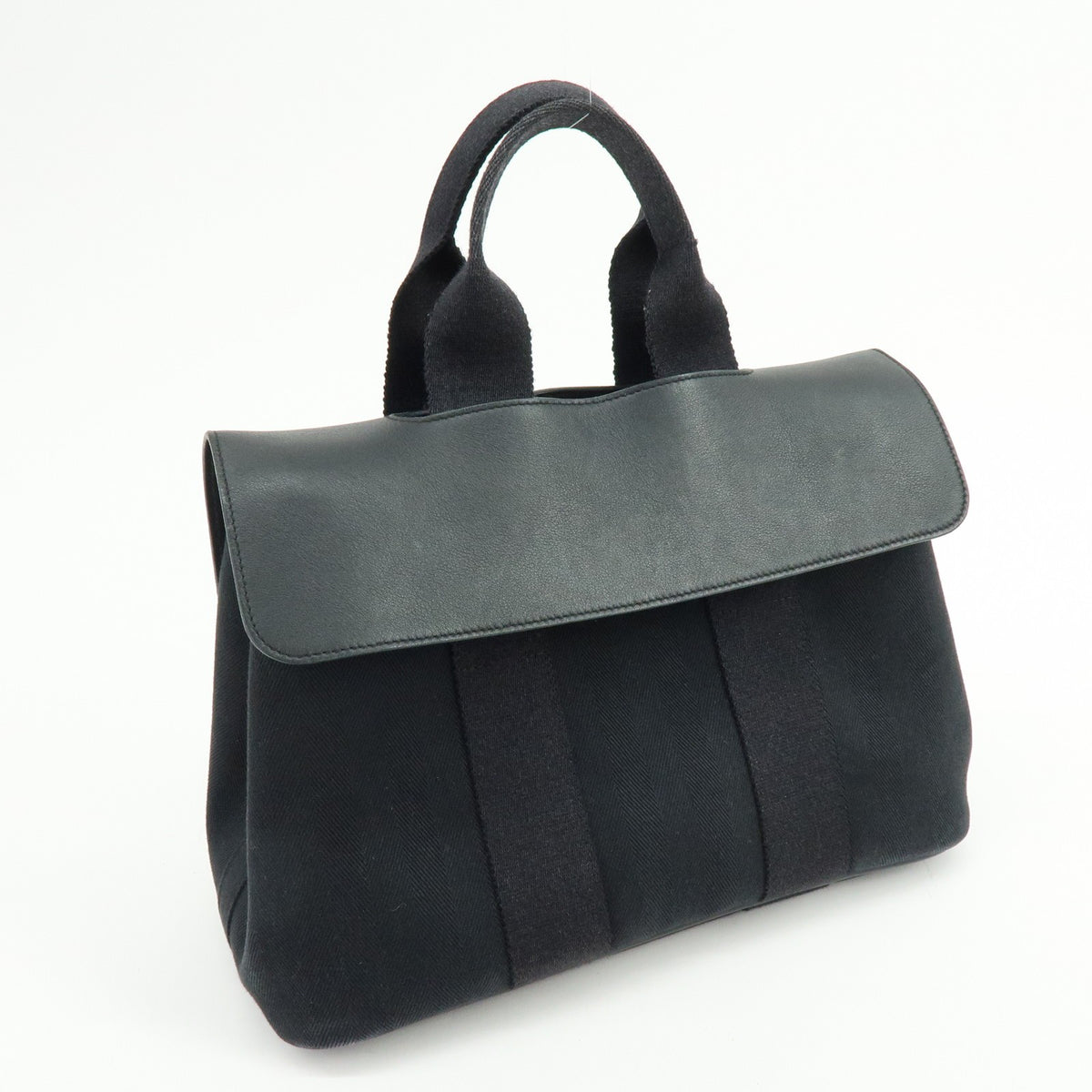 Hermes Valparaiso Toile and Leather, Black, Canvas, Handbag
