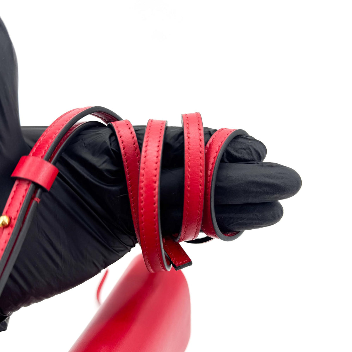 Valentino Garavani VRing Belt Leather, Red, Leather, Clutch