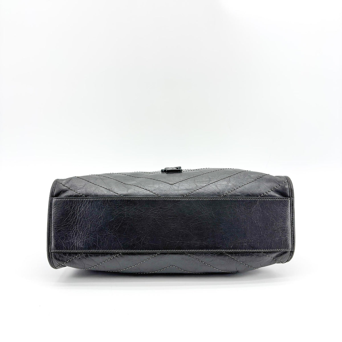 Saint Laurent Niki Shopping Matelasse Chevron Leather, Gray, Leather, Tote Bag
