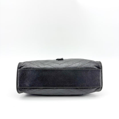 Saint Laurent Niki Shopping Matelasse Chevron Leather, Gray, Leather, Tote Bag