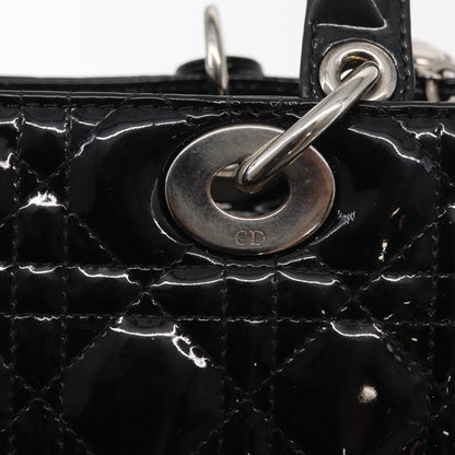 Christian Dior Lady Dior Cannage Stitch Patent, Black, Patent Leather, Handbag