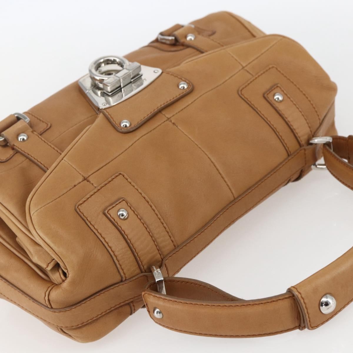 Salvatore Ferragamo Gancini Leather, Brown, Leather, Shoulder Bag